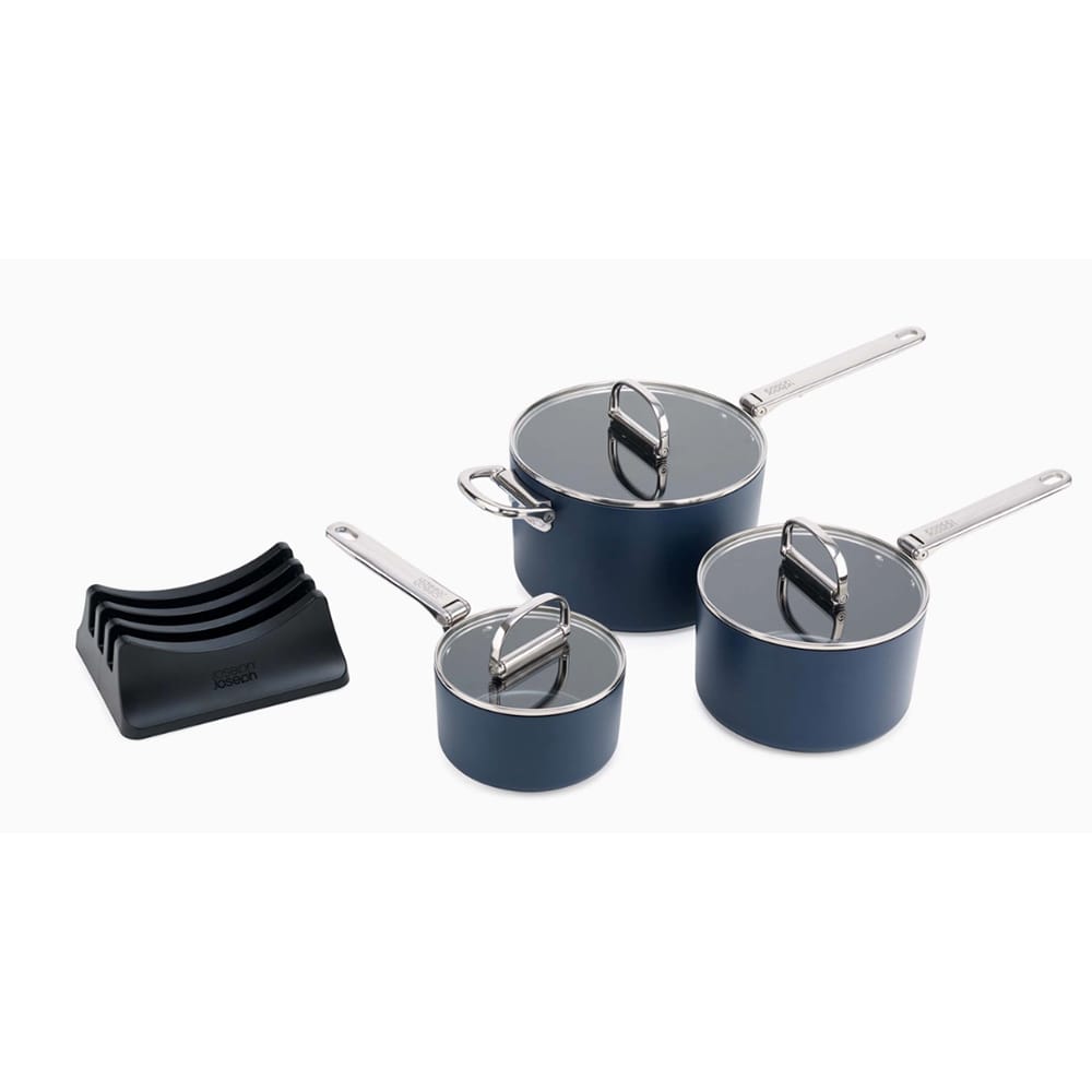 Joseph Joseph Space Folding Handle Ceramic Non-stick 3-piece Blue Saucepan Set – 45049