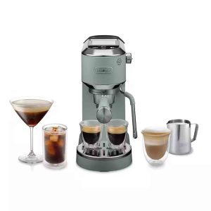 Delonghi EC890GR Dedica Duo Espresso Machine with Advanced Milk Steam Wand & Cold Brew Option in Green