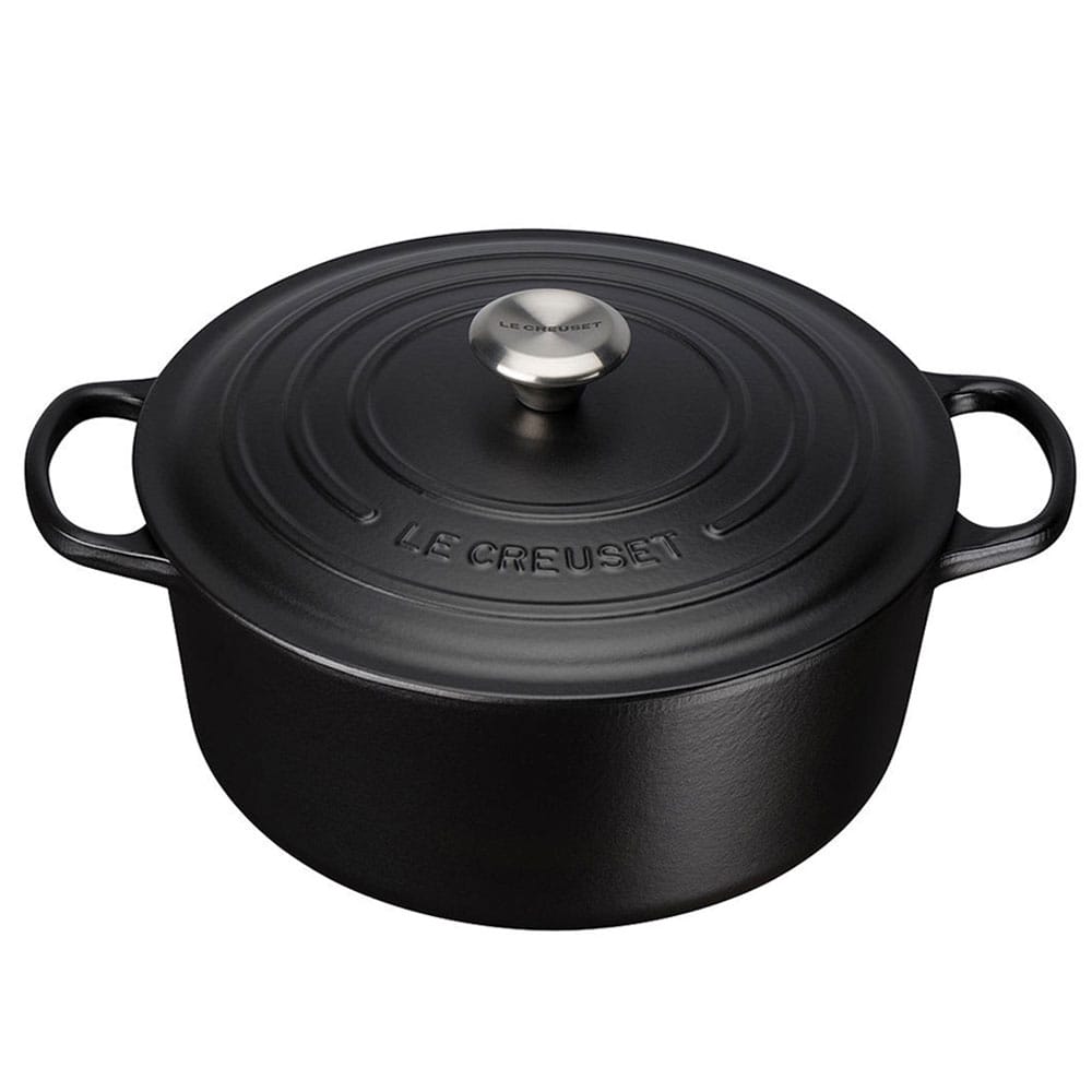Le Creuset Signature Cast Iron Round Casserole Dish in Satin Black 24cm